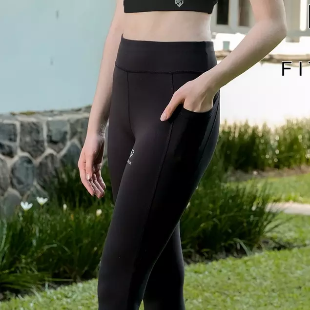 Fitwear - Legging Big Size Olahraga Wanita LAYLA ACTIVE 2 POCKET - BLACK