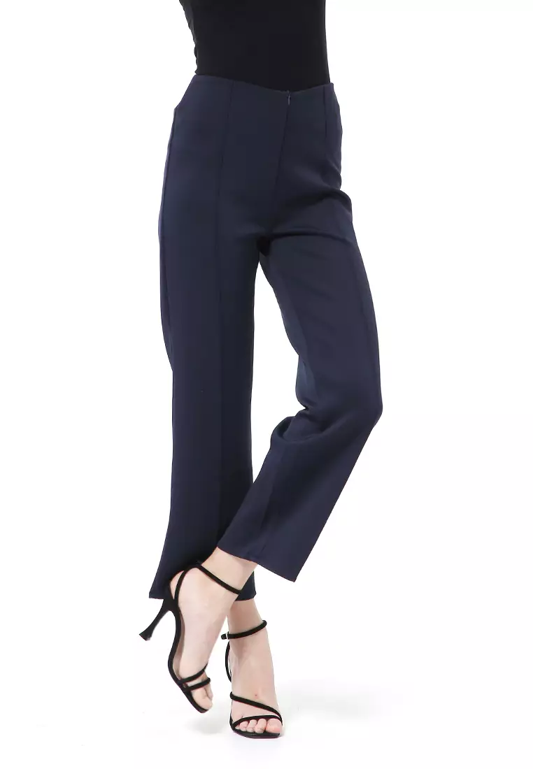 Stella Celana Kerja Wanita Long Pants Kulot Simple Design Material Scuba ORIGINAL - Navy