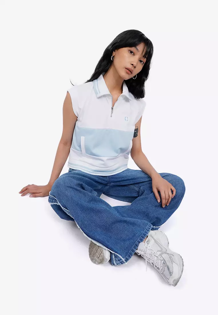 Logo Detail Sleeveless Polo Top