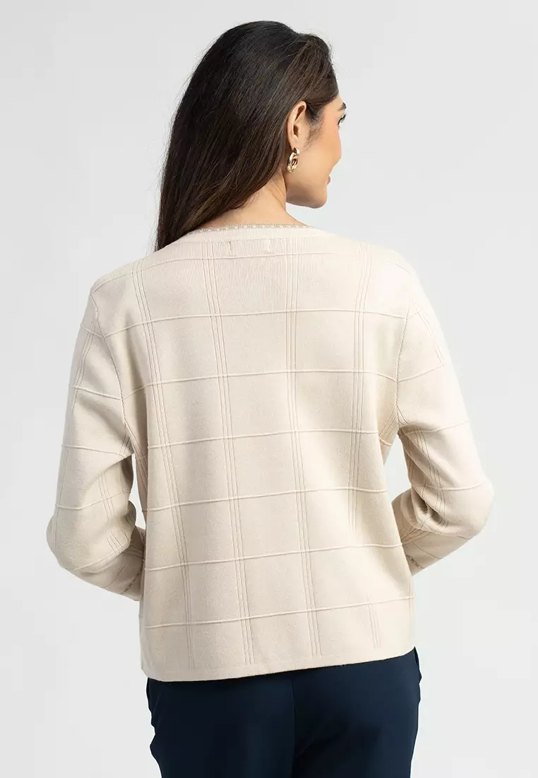 Naya Grid Knit Cardigan with Patch Pockets