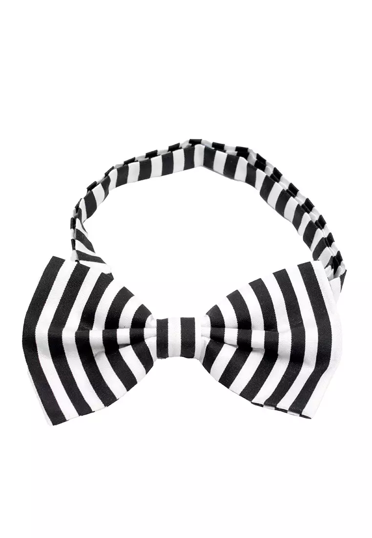 Houseofcuff Dasi Kupu Bowtie Pocket Square Saputangan Salur Hitam A20