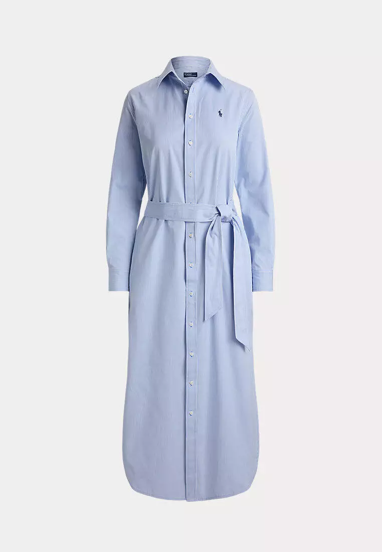 Belted Striped Cotton Shirtdress
