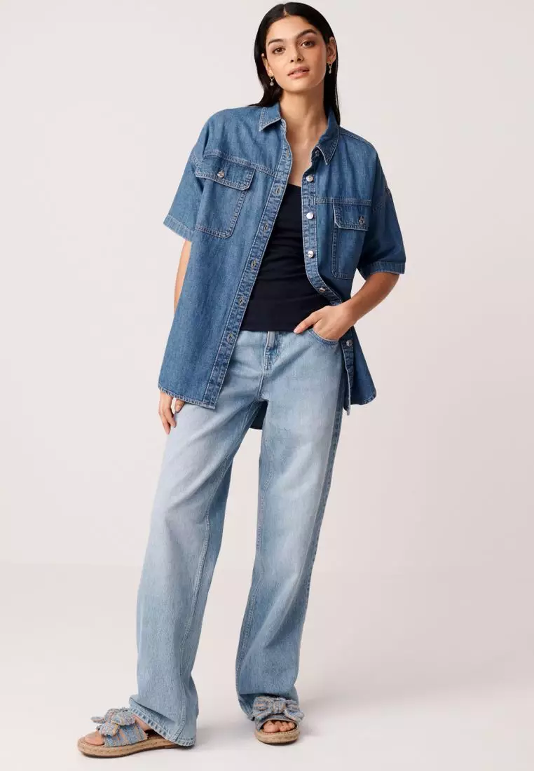 Buy NEXT Short Sleeve Denim Shirt 2025 Online | ZALORA