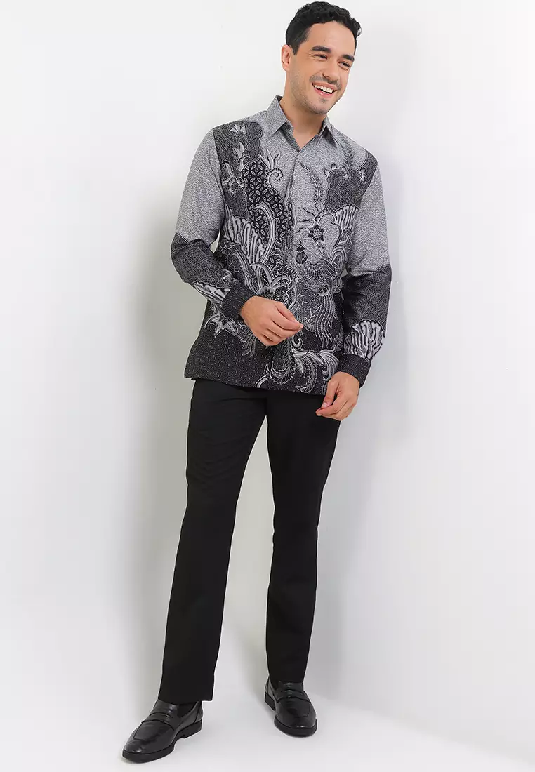 Kemeja Lengan Panjang Pria Reguler Fit Full Furing Rianty Raven Black Katun Satin