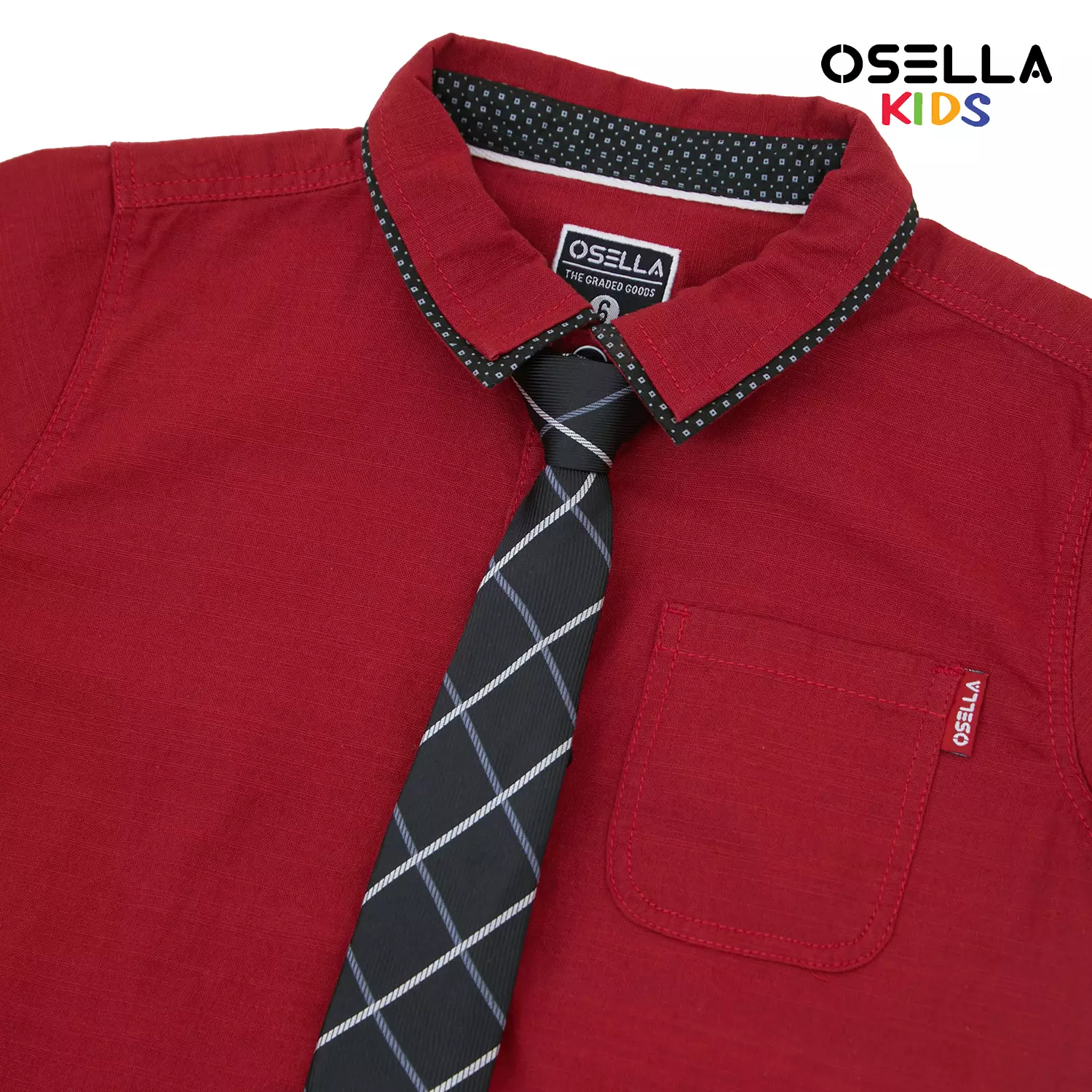[NEW] Osella Regular Short Sleeve Collared Shirt With Additional Tie 22324004 | Kemeja Lengan Pendek Anak Laki-Laki
