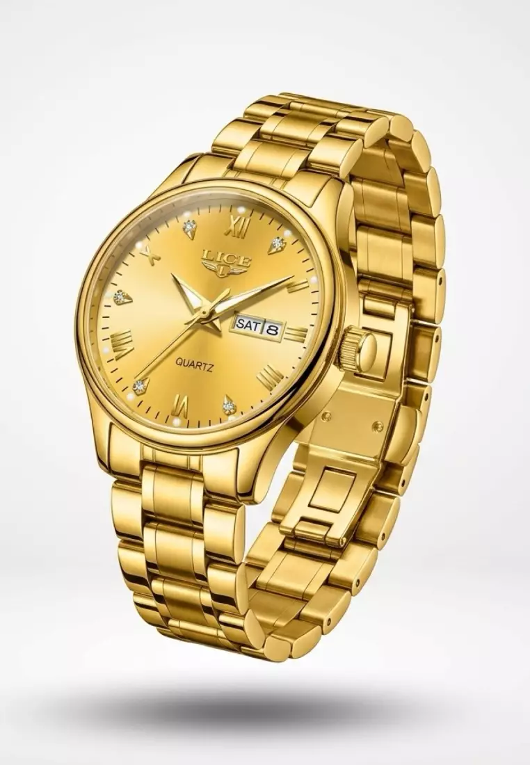 Ladies Day/Date Light Metal Alloy Quartz Watch, 29mm Diameter, Stainless Steel Bracelet