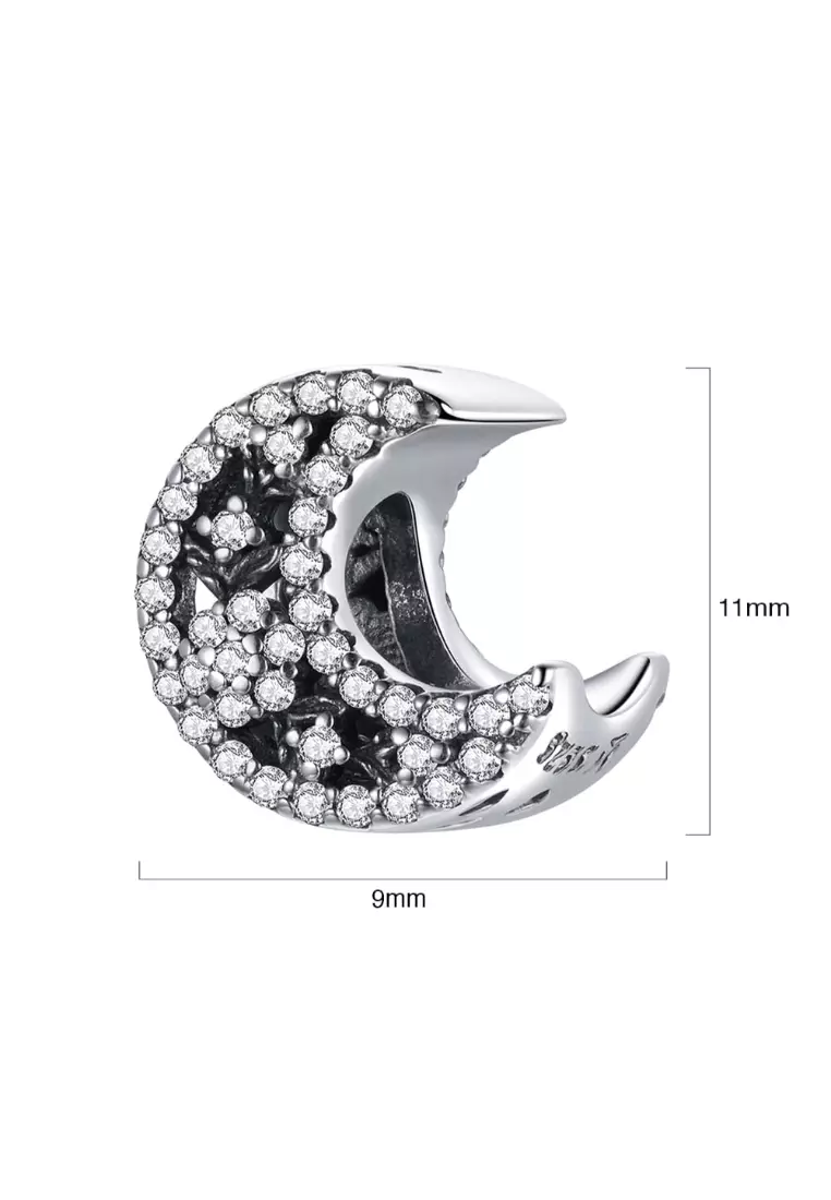 Solid 925 Sterling Silver Crescent Moon Crystals Charm