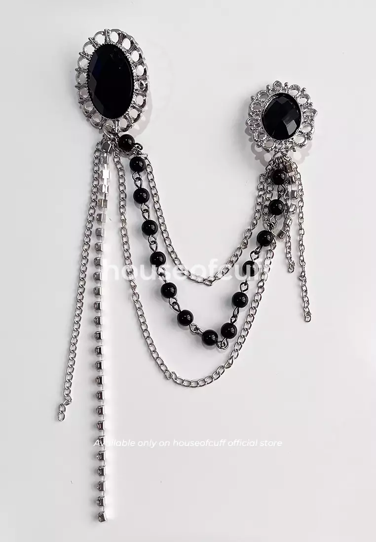 houseofcuff lapel pin brooch rantai jas pria silver black stone