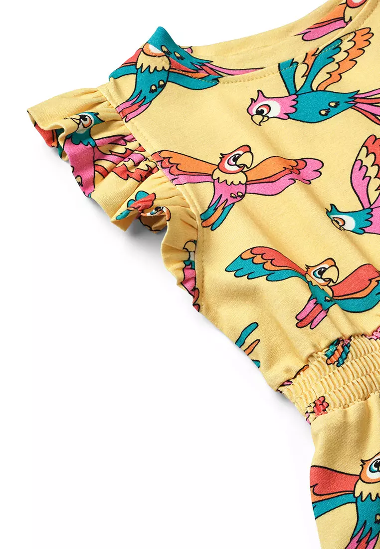 Sleeveless dress with parrots