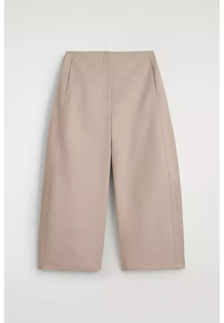 CROPPED BARREL-LEG COTTON TROUSERS