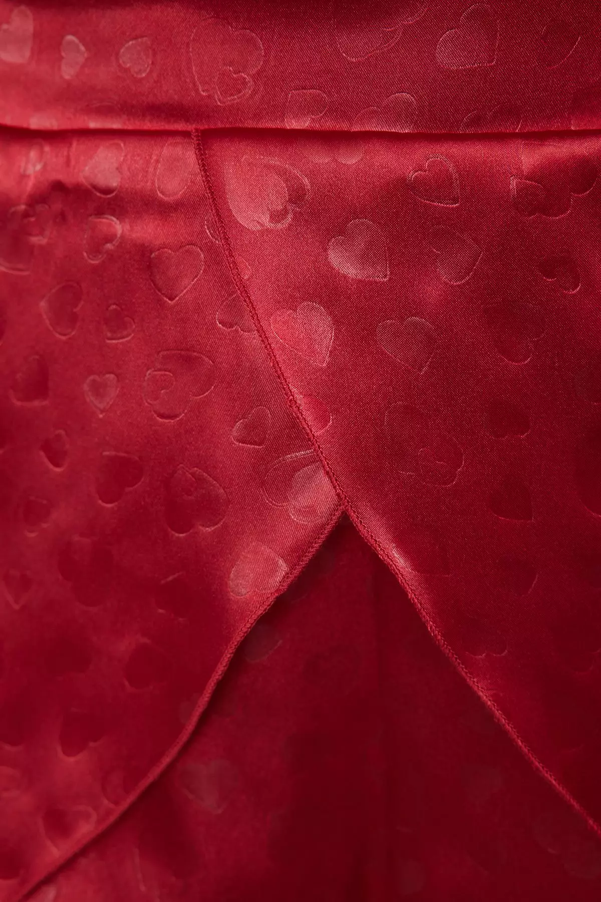 Burgundy Satin Heart-Shaped Woven Pajama Set with Rope Straps and Shorts THMSS23PT00097