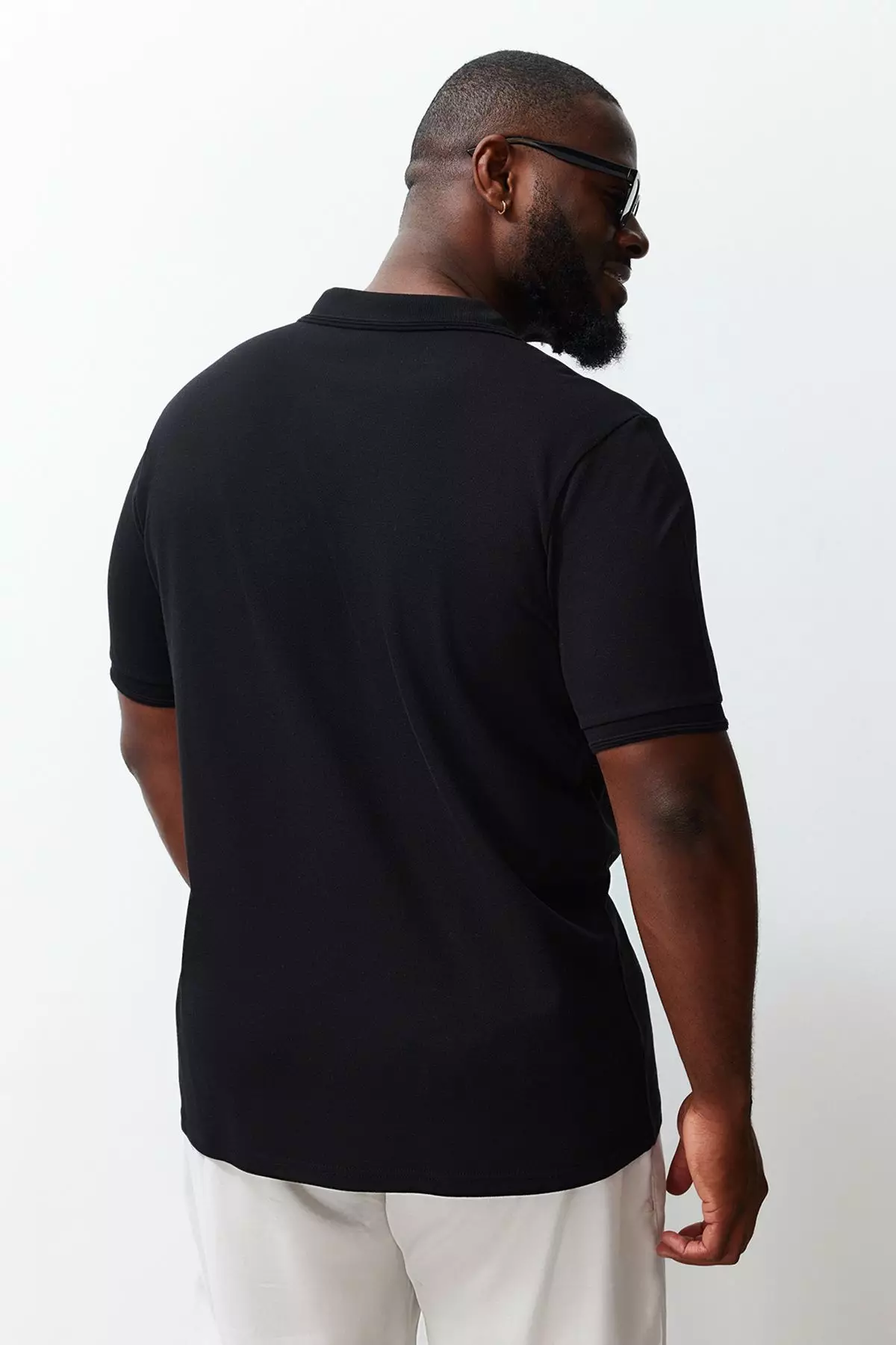 Plus Size Black Regular/Normal Cut Basic 100% Cotton Polo Collar T-shirt TMNSS24BF00000