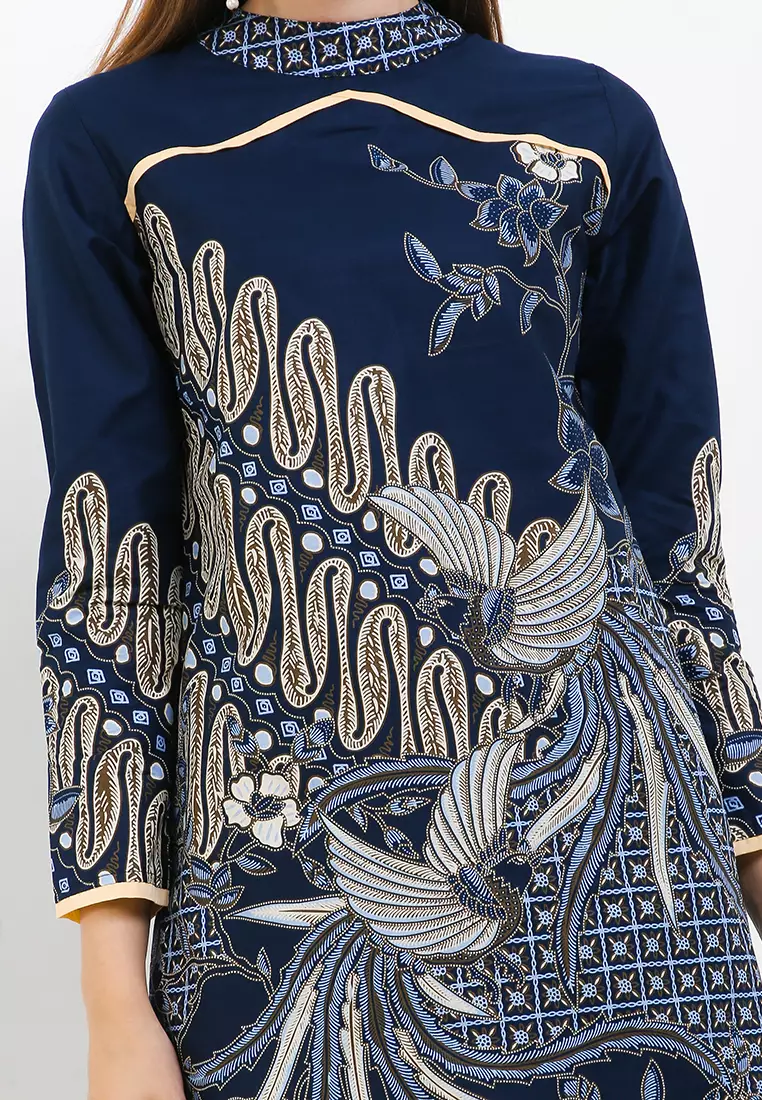 Tunik Muslim Atasan Wanita Batik Premium Madhiva Navy