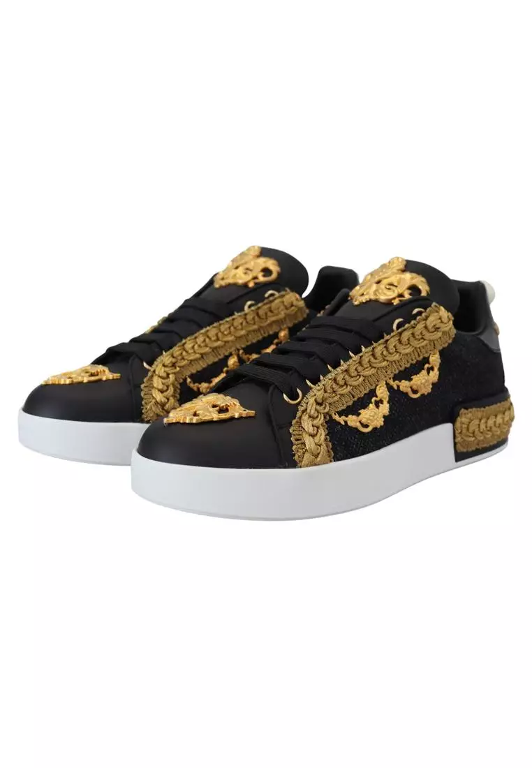 Dolce and gabbana clearance black and gold shoes