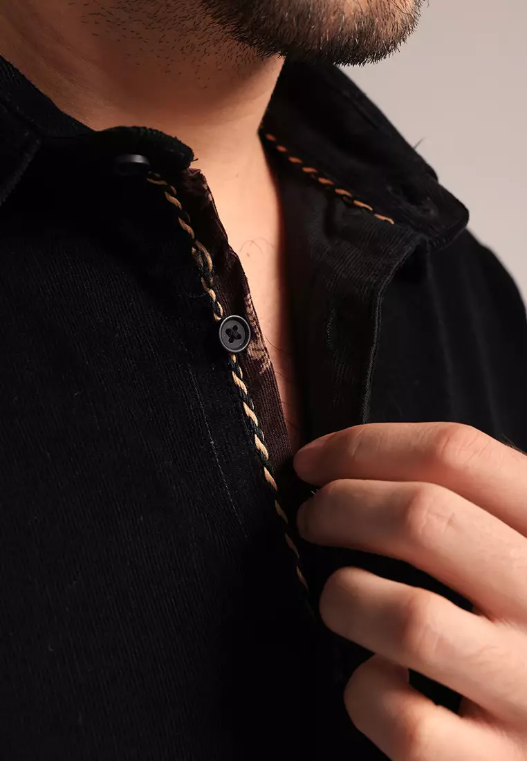 MOC - Kemeja Corduroy Pria Lengan Panjang Hammer - Black