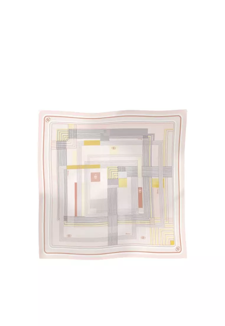 Pink Geometric Twill Silk Scarf