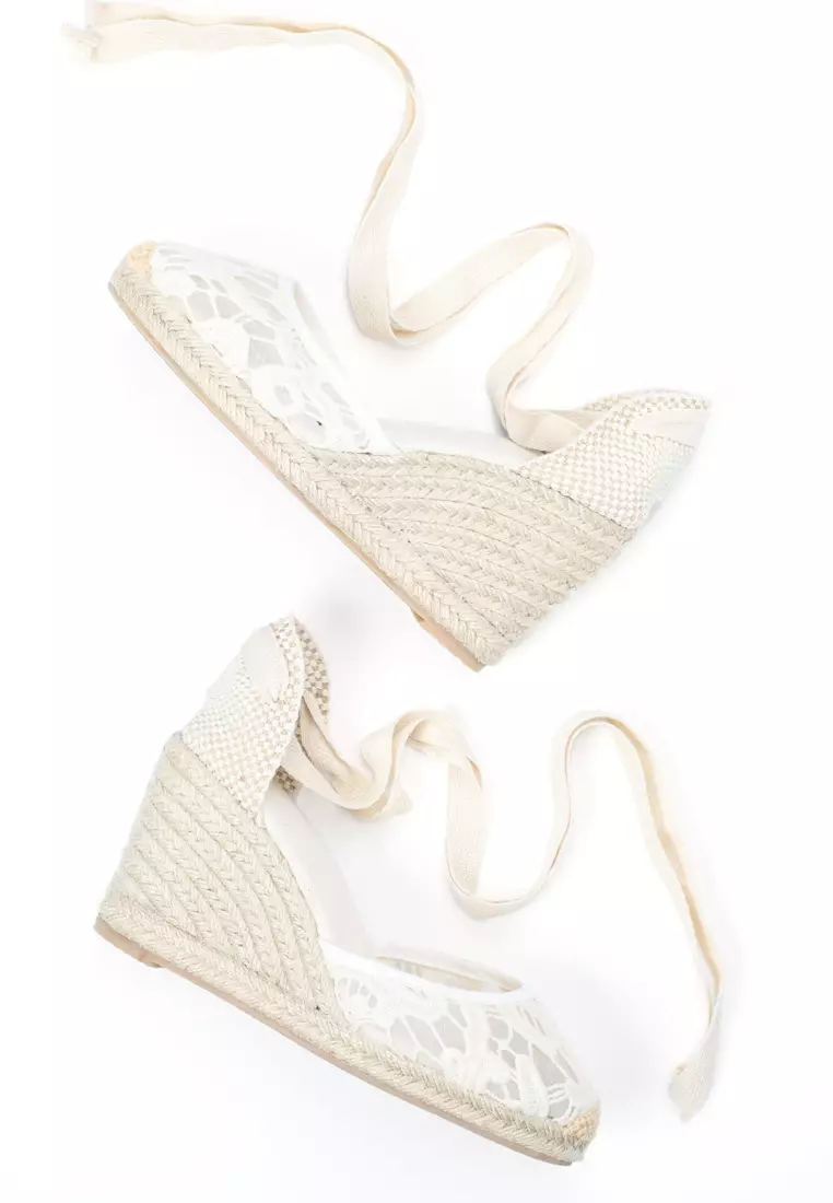 9CM Lace Up Mesh Wedge Espadrilles HB105