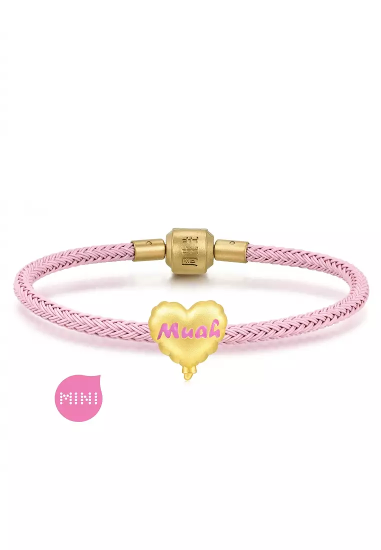 999 24K Solid Gold Mini Charm Kissing Muah Heart Balloon Charm 93865C (Bracelet not included)
