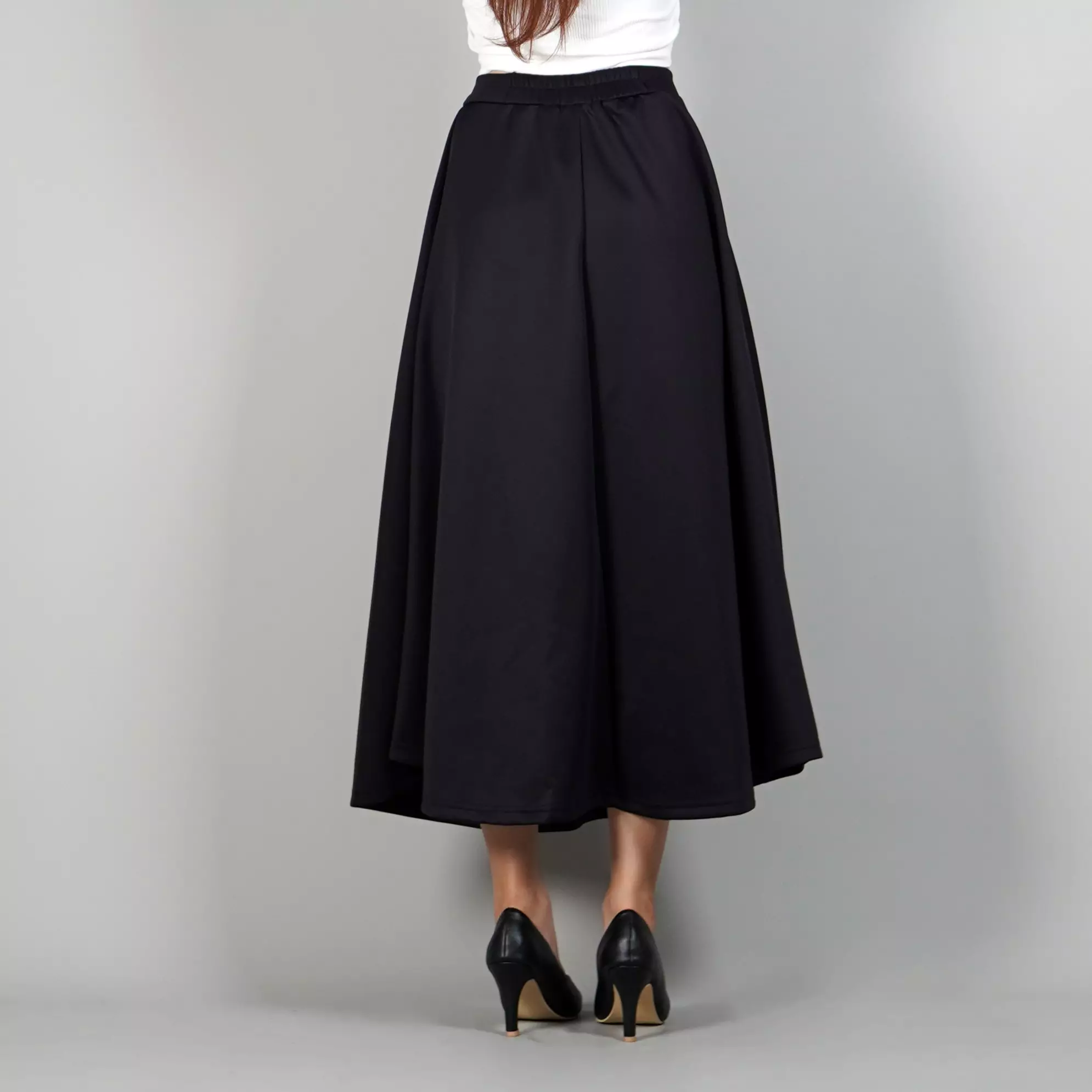 RACHEL Maxi Skirt Rok Maxi Rok Panjang Gaya Korea Flowy Skirt Korean Style - HITAM
