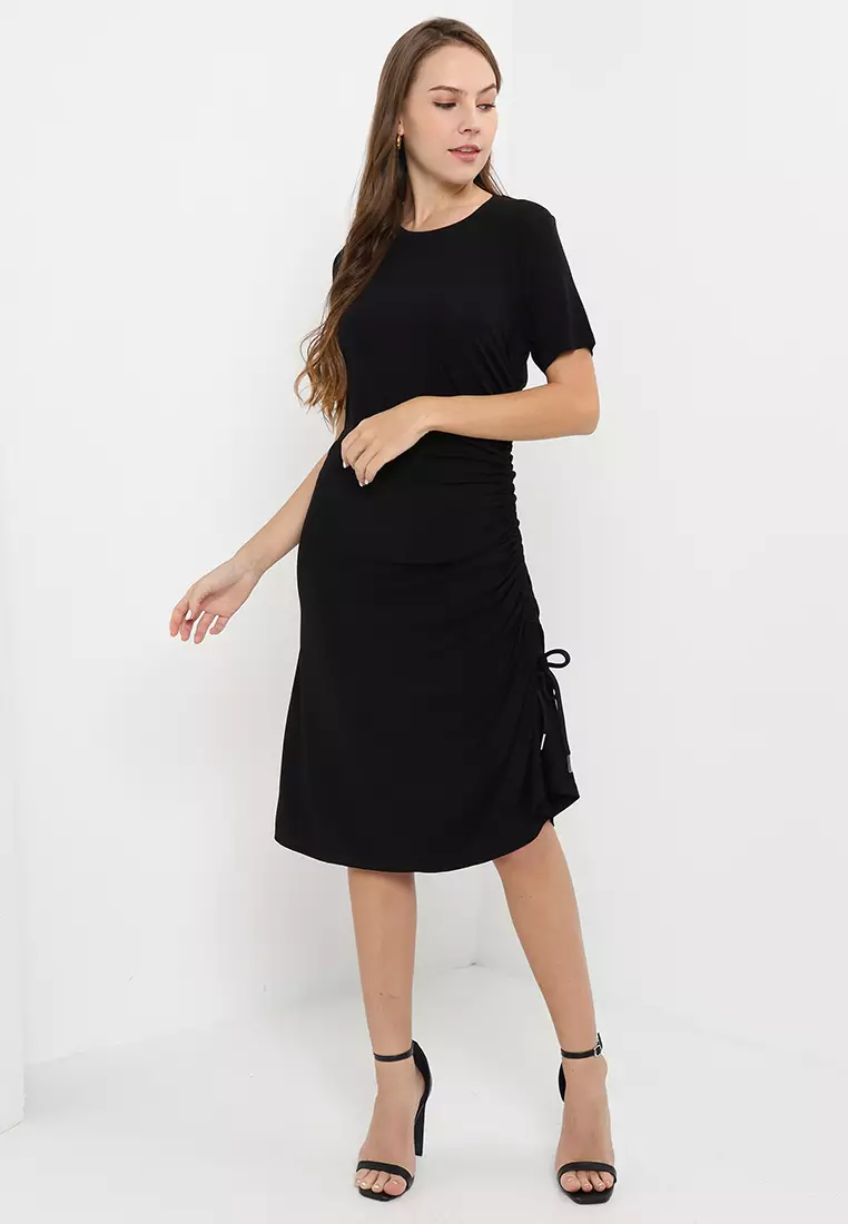 Buy ck Calvin Klein Viscose Crepe Drawcord Dress 2023 Online | ZALORA ...