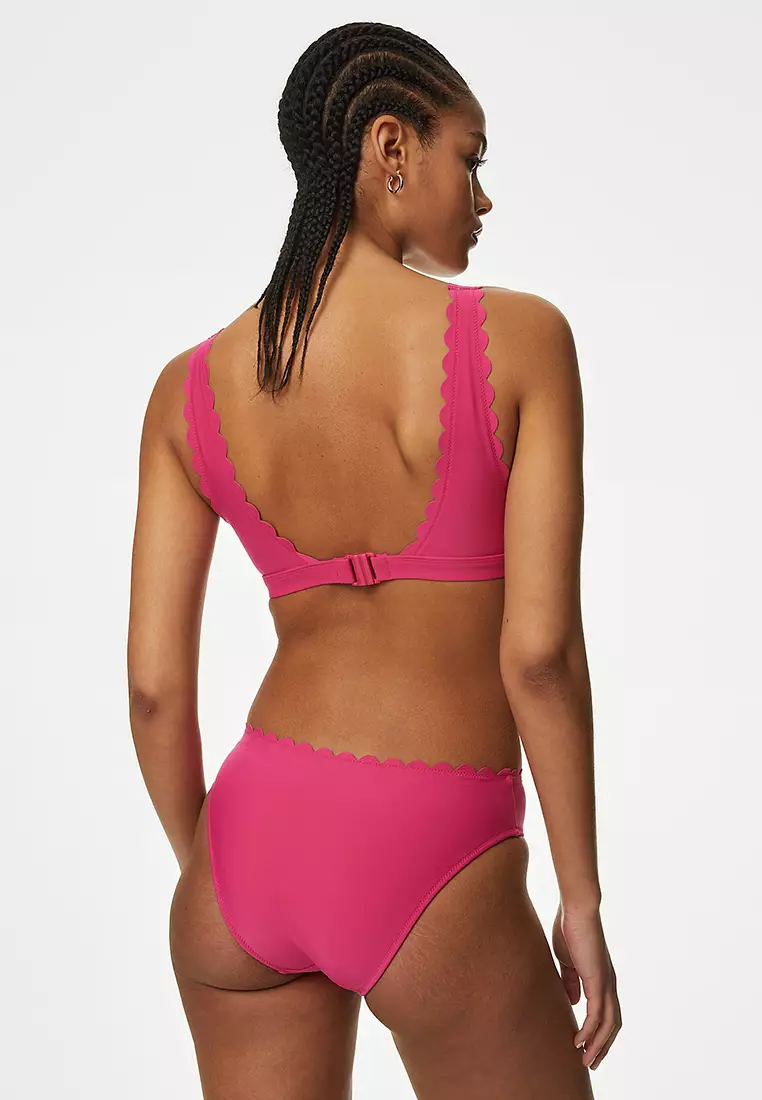 Neoprene Scallop High Leg Bikini Bottoms