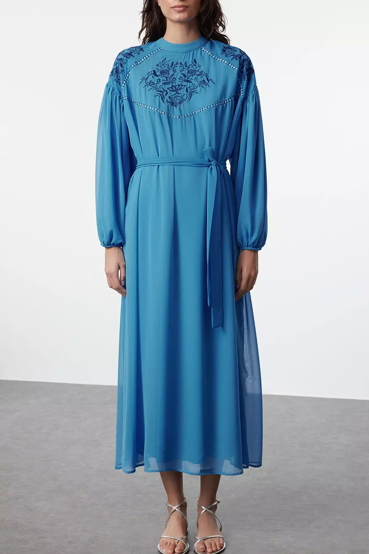 Embroidered Chiffon Dress