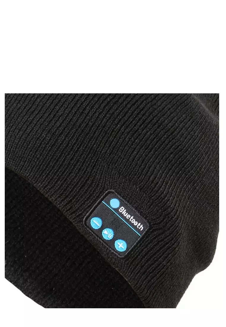 Jumpt Kupluk Pria Wanita Bluetooth Knit Beanie with Hands free Calls Speaker Material Cotton Lembut ORIGINAL - Black