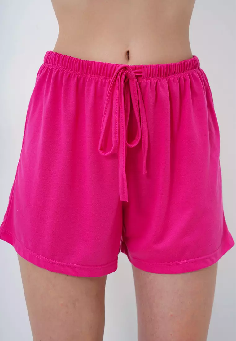 Women's Fuchsia Lemon Printed Cotton Basic T-Shirt And Shorts Pajama Set Pjm-X13903