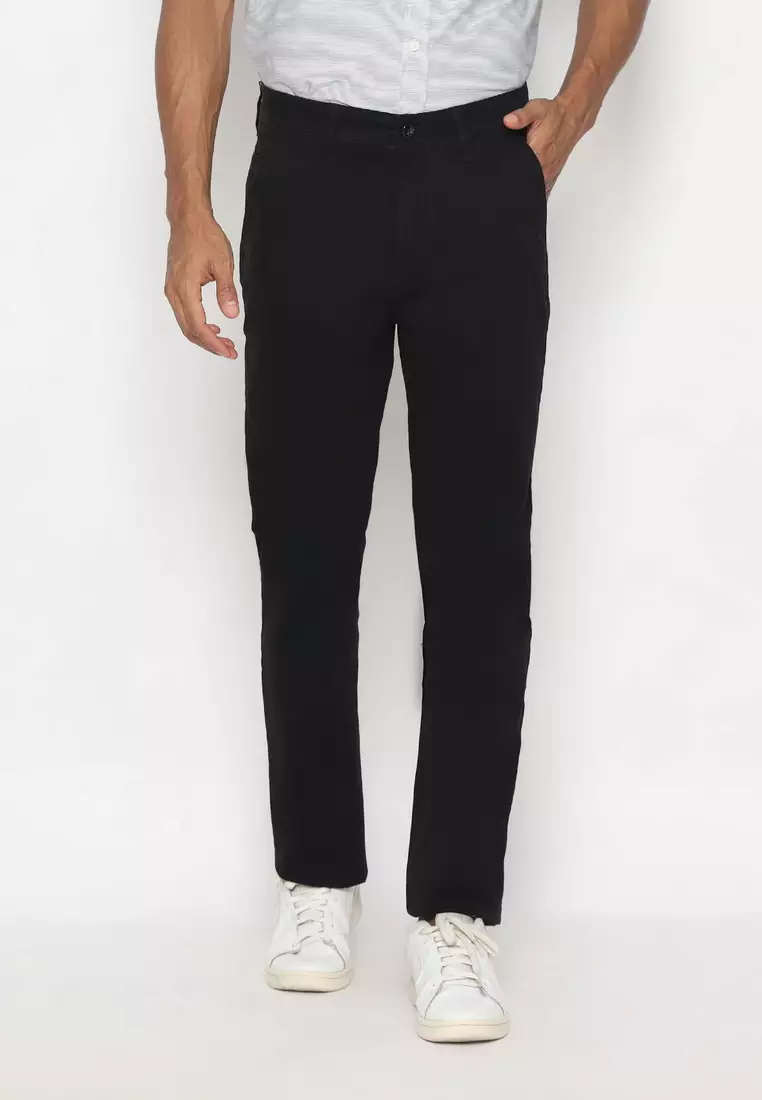 POLICE Celana Chino Panjang Cotton Premium Black Regular Fit Pria