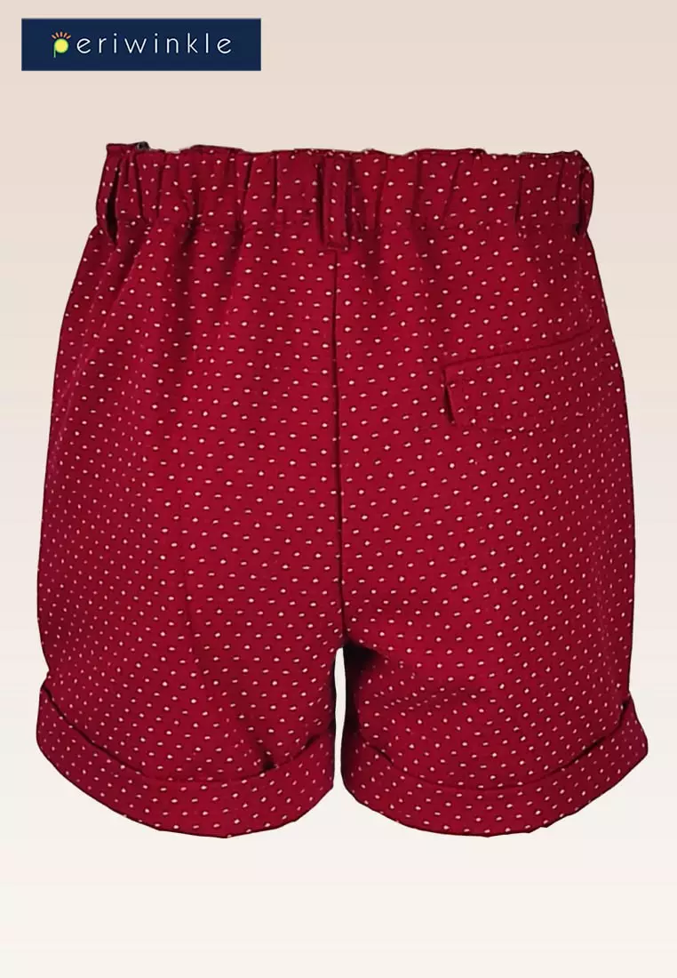 Carly Girls Red Dobby Print Shorts Turn-up Bottom Hem