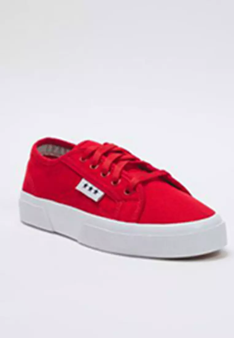 Red Lace-Up Flat Sole Women's Sneaker Takss25Sn00039