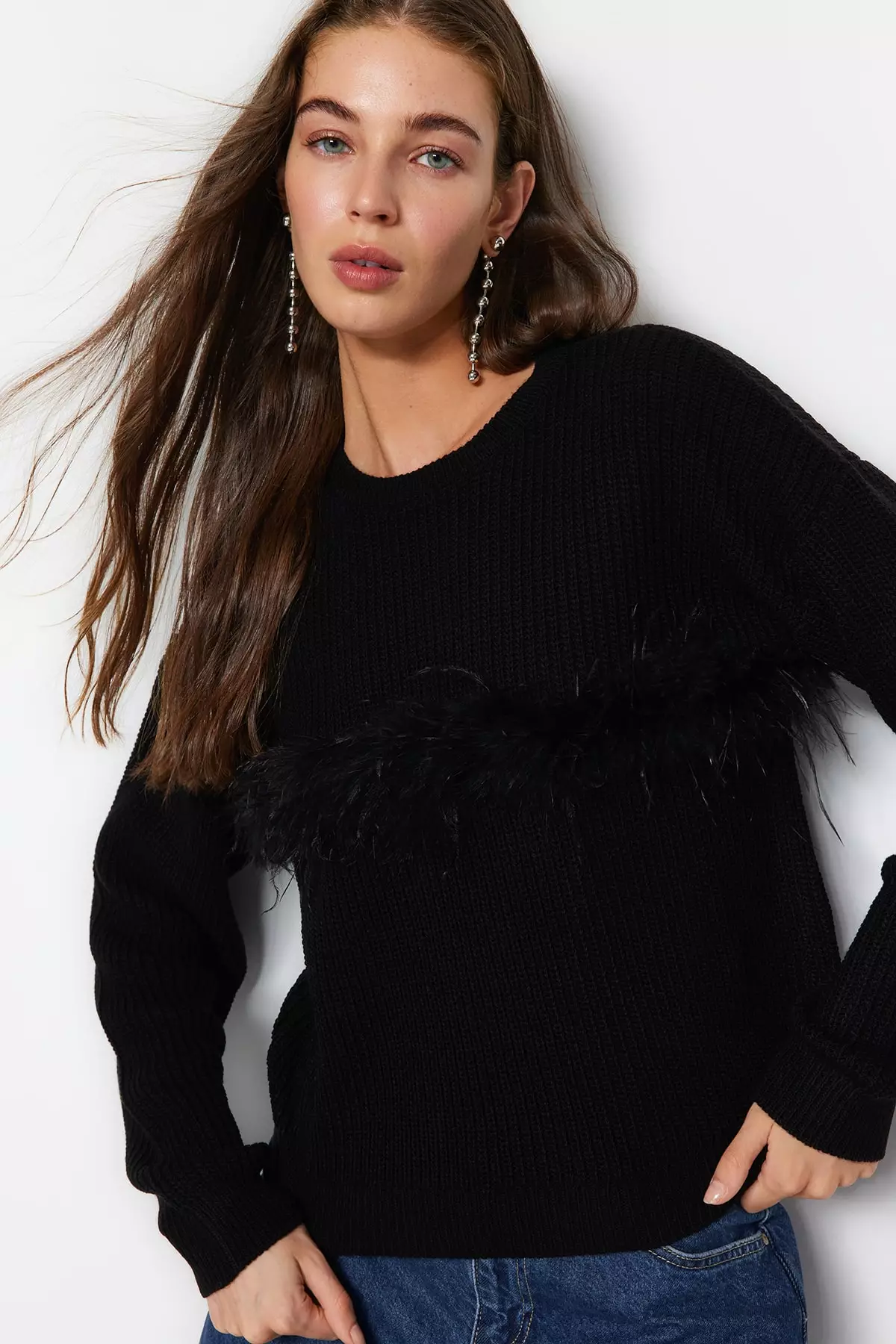 Black faux on sale fur sleeve jumper