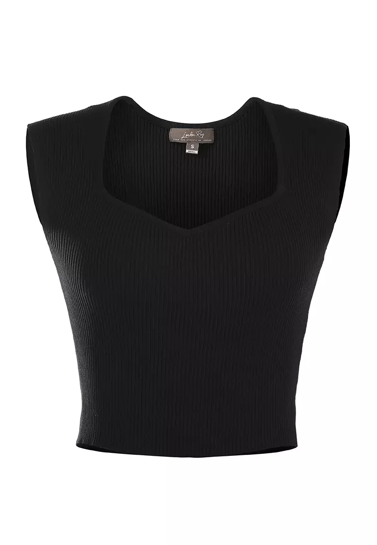 Square Neck Fitted Top In Black