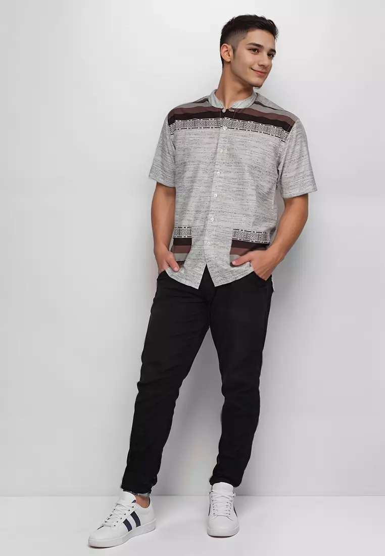 Crocodile KOKO Katun | Lengan Pendek | Corak Batik Men Shirt Kemeja | Relax Fit 1170