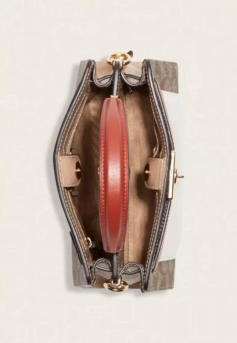 Coach Mini Lane Top Handle In Colorblock Signature Canvas Khaki Chalk Multi