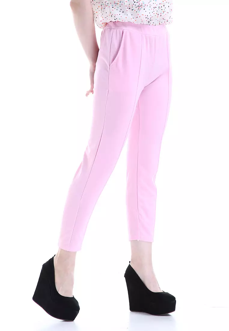 Opium Celana Panjang Wanita Rubbery Waist Long Pants Woman - Pink