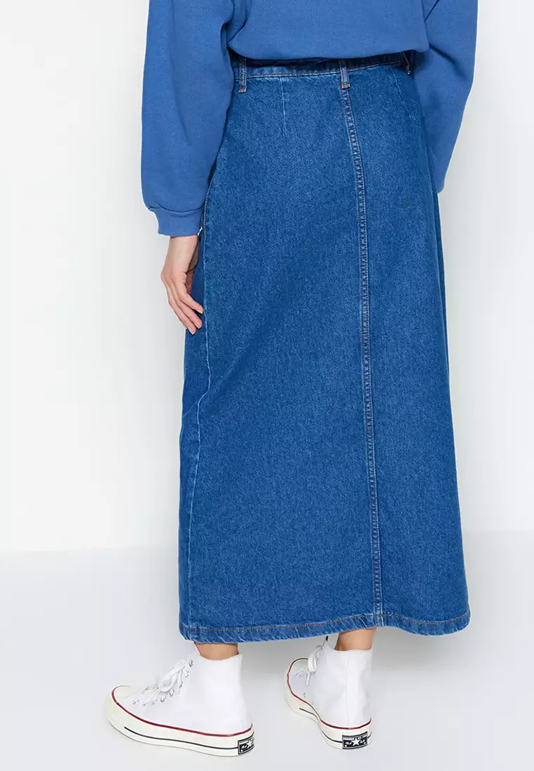 Buttoned High Waist Denim Skirt