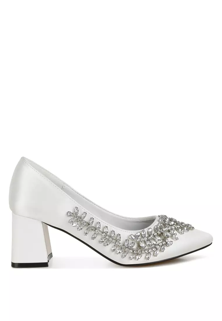 Discount on London Rag  shoes - SKU: Satin Diamante Embellished Pumps in White