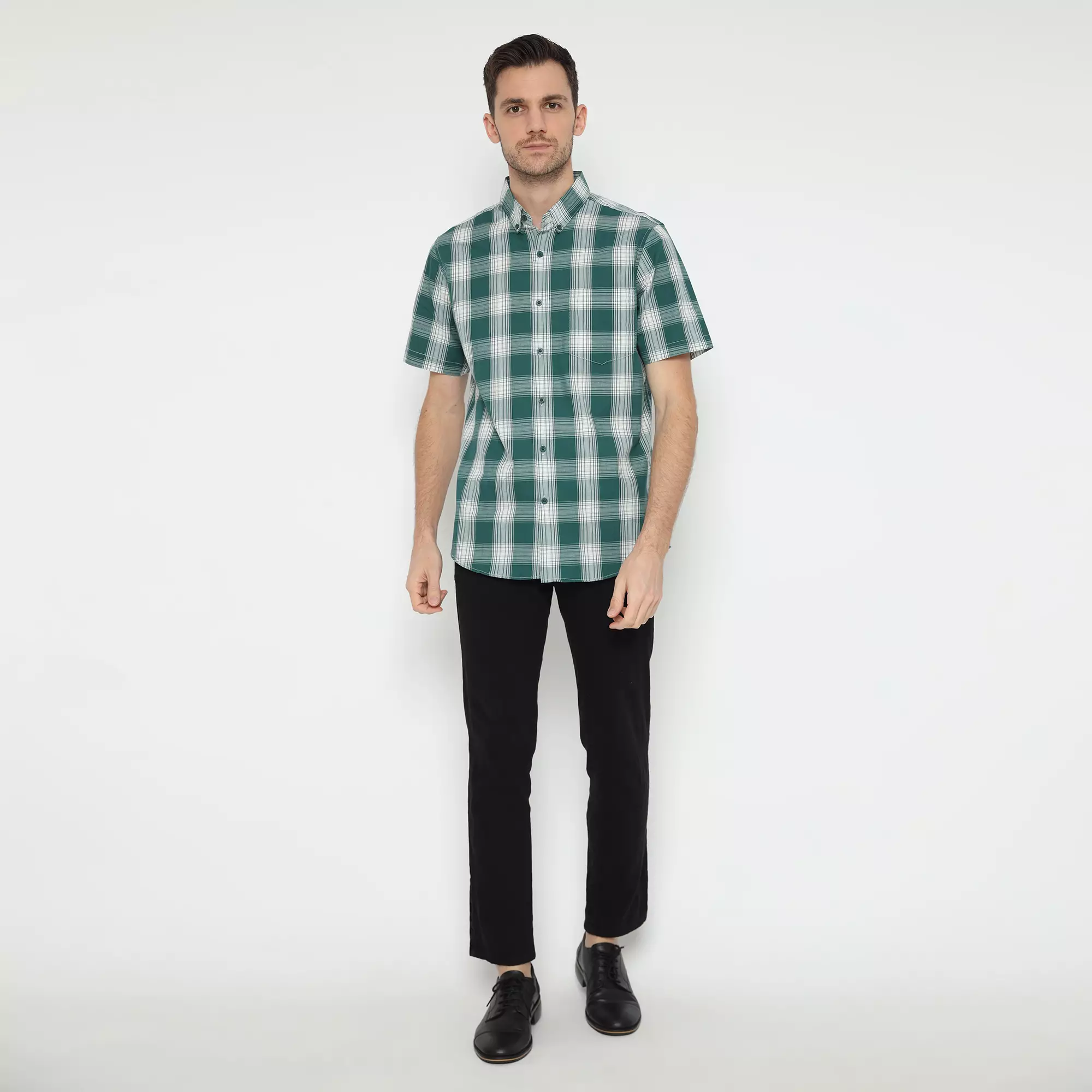 Platini Kemeja Kotak-Kotak Pria Lengan Pendek Green 73480