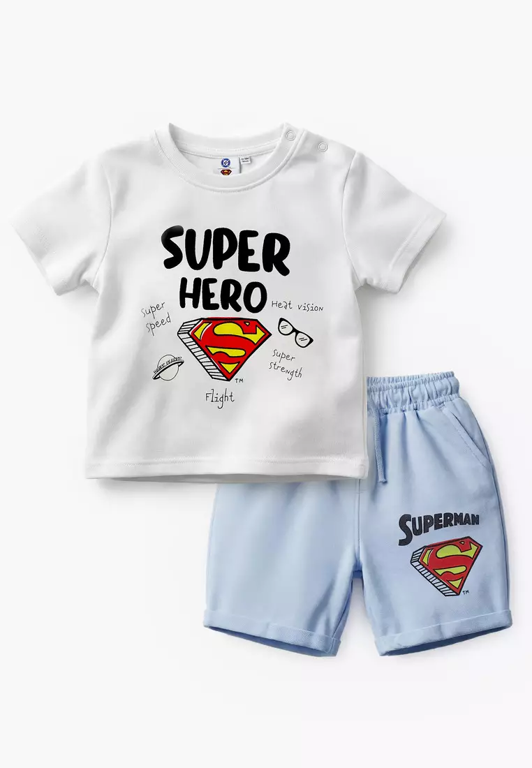 Babyshop Round Neck Short Sleeves T-Shirt And Shorts Set With Superman Print