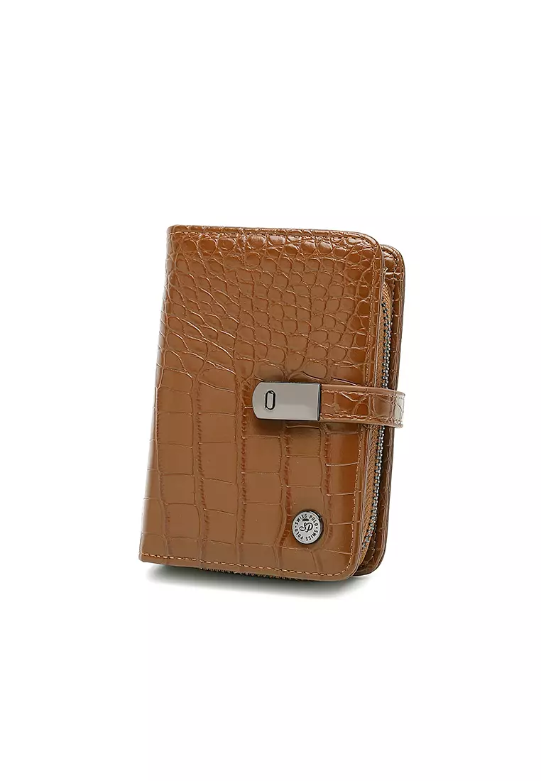 Women's Croc Wallet with Coin Compartment (短錢包) - 棕色