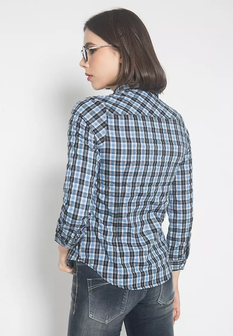 LGS - Regular Fit - Kemeja Wanita - Biru/Hitam - Motif Kotak-Kotak - LSH.380.O1462L.641.CLS