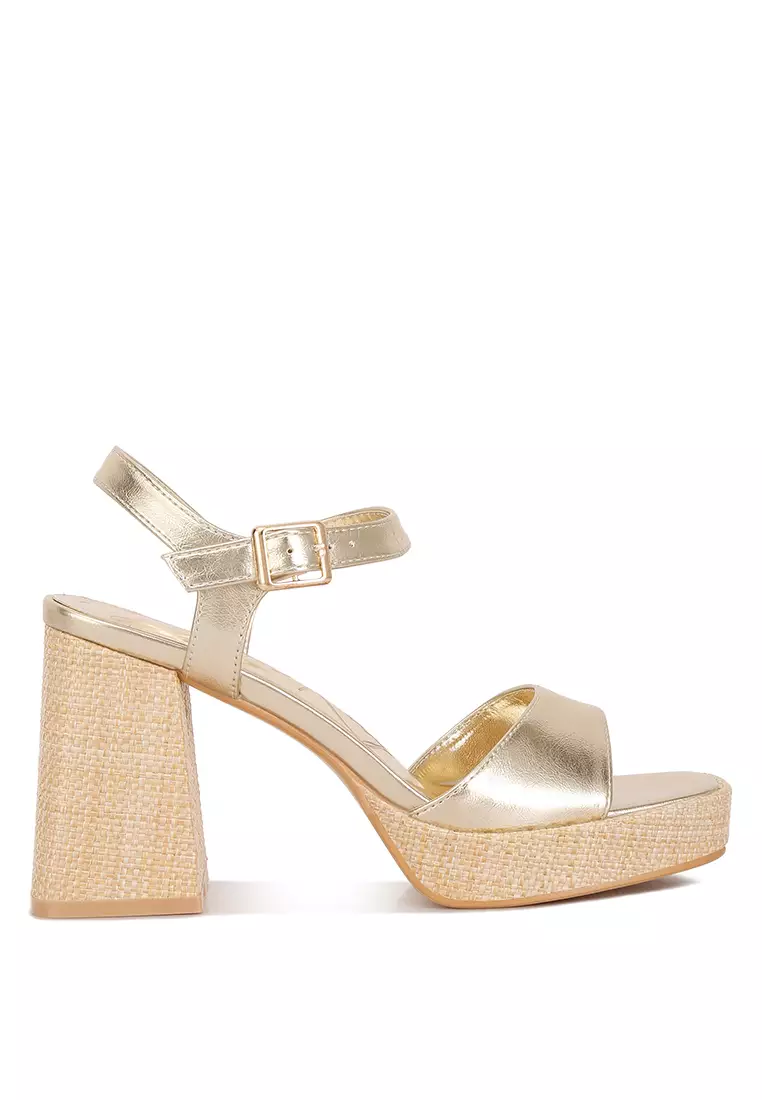 Discount on London Rag  shoes - SKU: Gold Metallic Faux Leather Block Heel Sandals