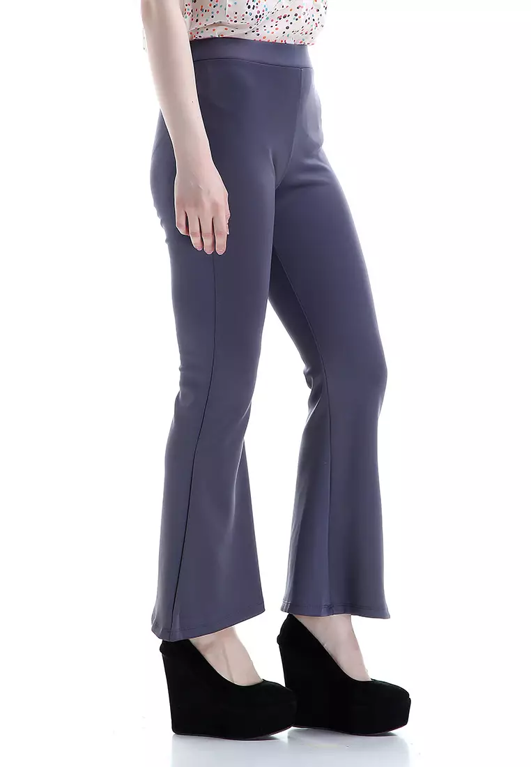 Zahlee Celana Cutbray Wanita Long Pants Woman Highwaist Kasual Bawahan - Grey