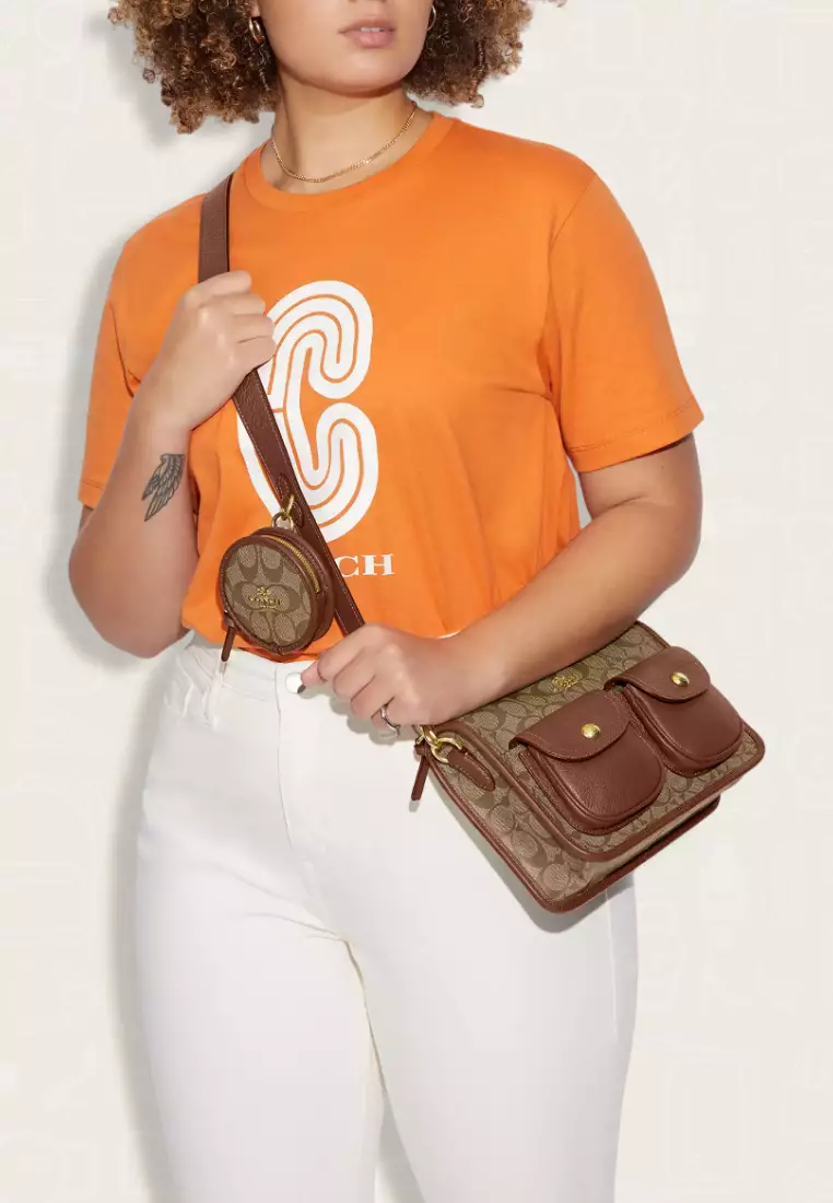 Coach Pennie Crossbody With Coin Case In Signature Canvas Khaki Redwood