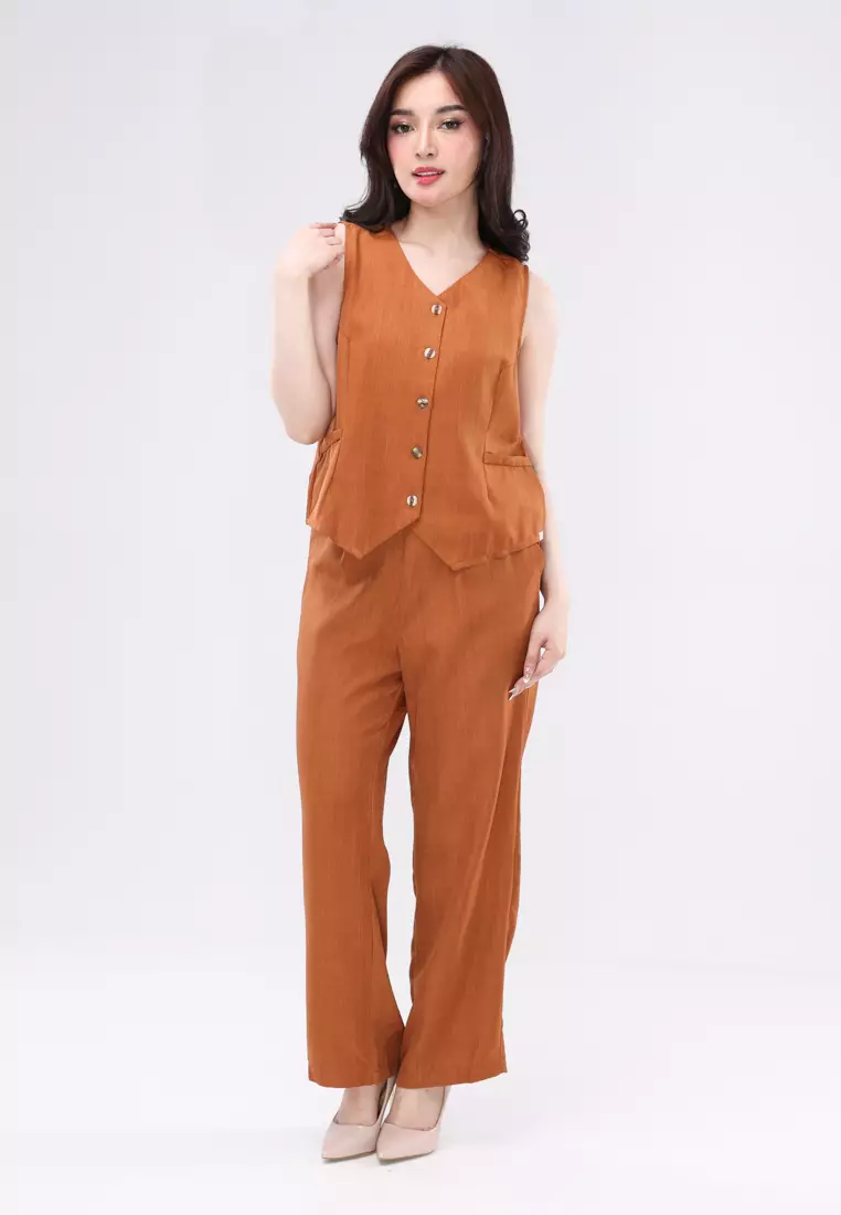 Acid Linen Sleeveless Vest Terno Pants