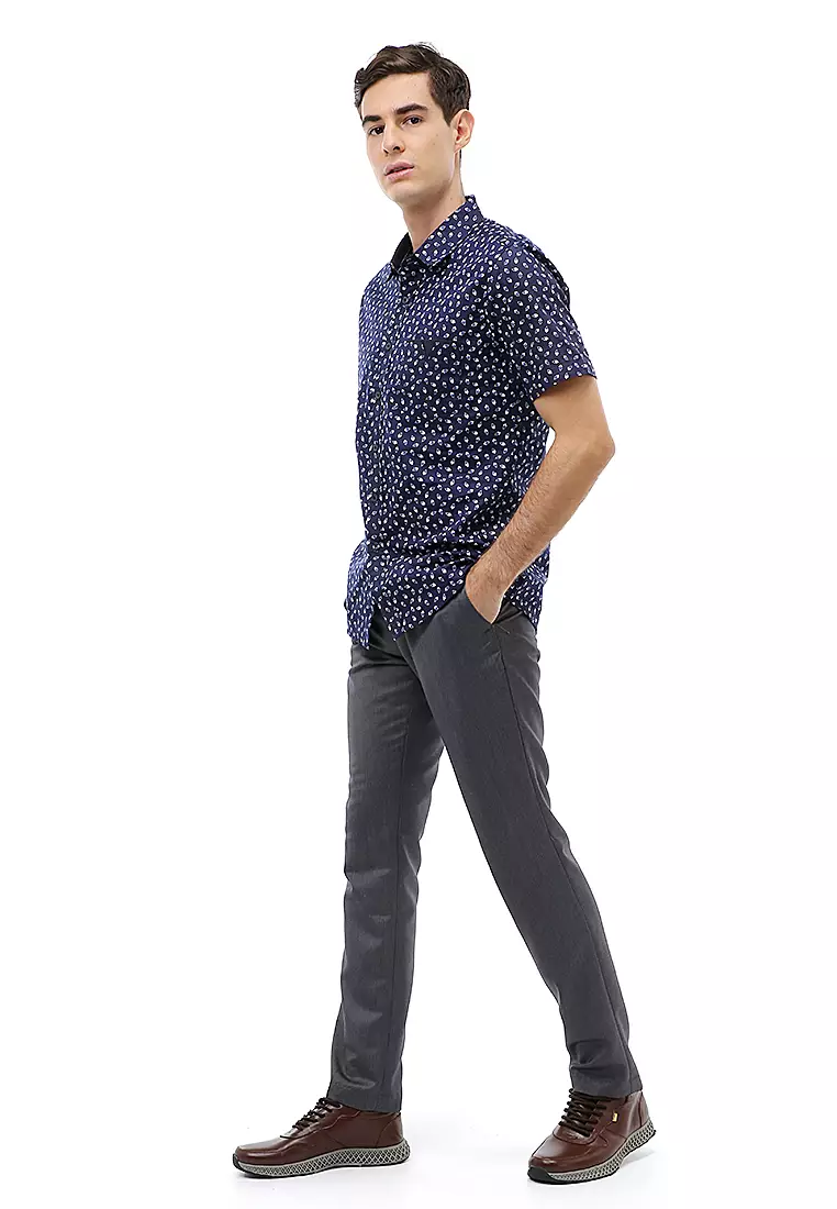 Dwan Atasan Kasual Kemeja Slim Fit Pria Lengan Pendek Simple Material Cotton ORIGINAL - Navy