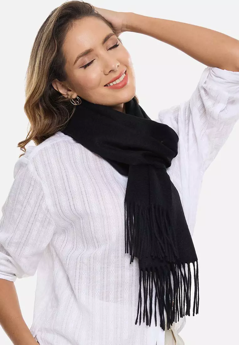 Aksesoris Wanita Plain Viscose Shawl Pashmina Syal Wanita Black