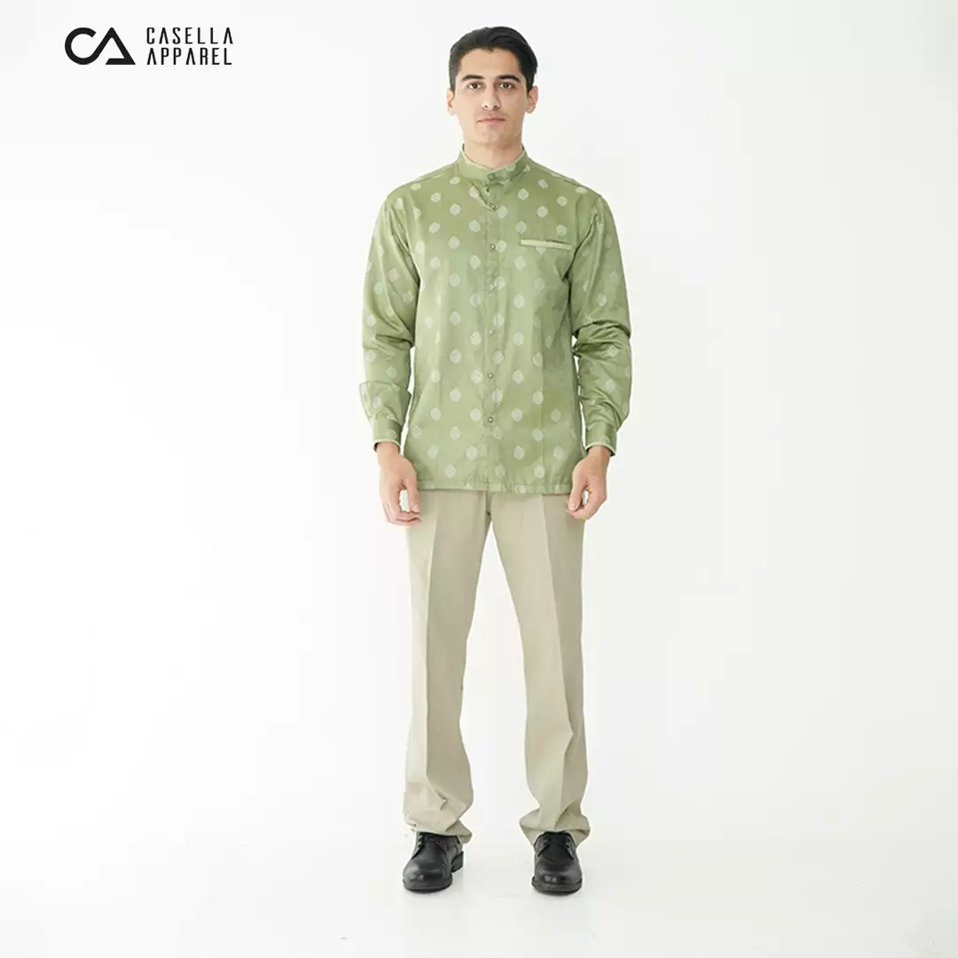 Casella Baju Koko Pria Lengan Panjang | Baju Koko Batik Syam 9982 Army