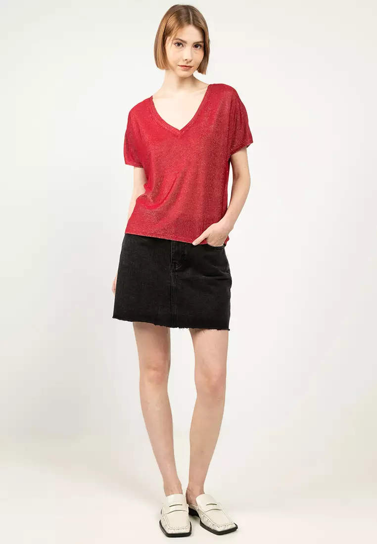 Short Sleeve V-Neck Jersey Top